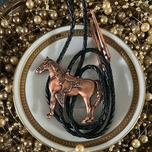 Vintage Copper Horse Bolo Tie Necktie Necklace Unisex